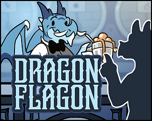 Cover art for Dragon Flagon, featuring a friendly looking dragon bartender.